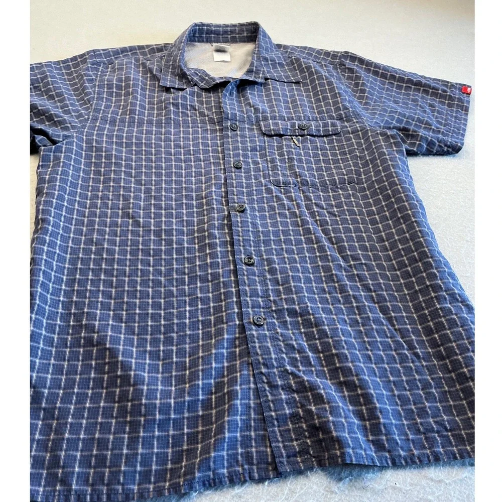 The North Face Blue Plaid Short Sleeve Button Down Hiking‎ Shirt L Gorpcore